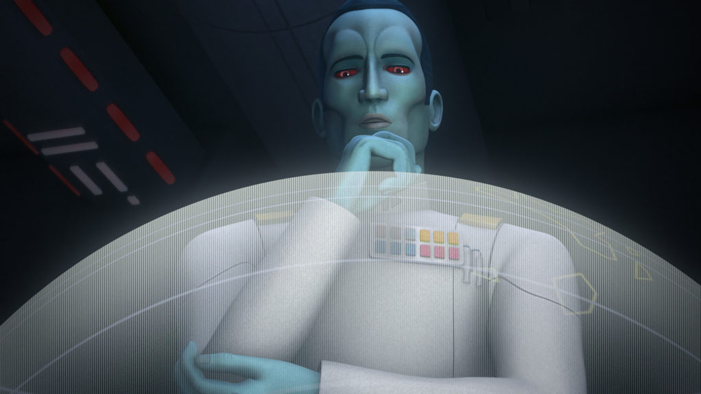 STAR WARS REBELS - "Steps into Shadow" - Led by a more powerful Ezra, a rebel mission goes awry, and Kanan returns to help the Ghost crew. Grand Admiral Thrawn emerges as a new threat. This episode of "Star Wars Rebels" airs Saturday, September 24 (8:30 - 9:30 P.M. EDT) on Disney XD. (Lucasfilm) GRAND ADMIRAL THRAWN